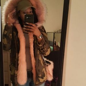 Pink Faux Fur Camo Parka